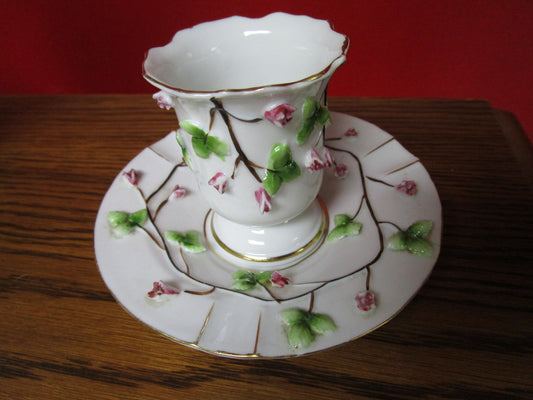 Japanese Imports COFFEE cup and saucer applied roses [60c]