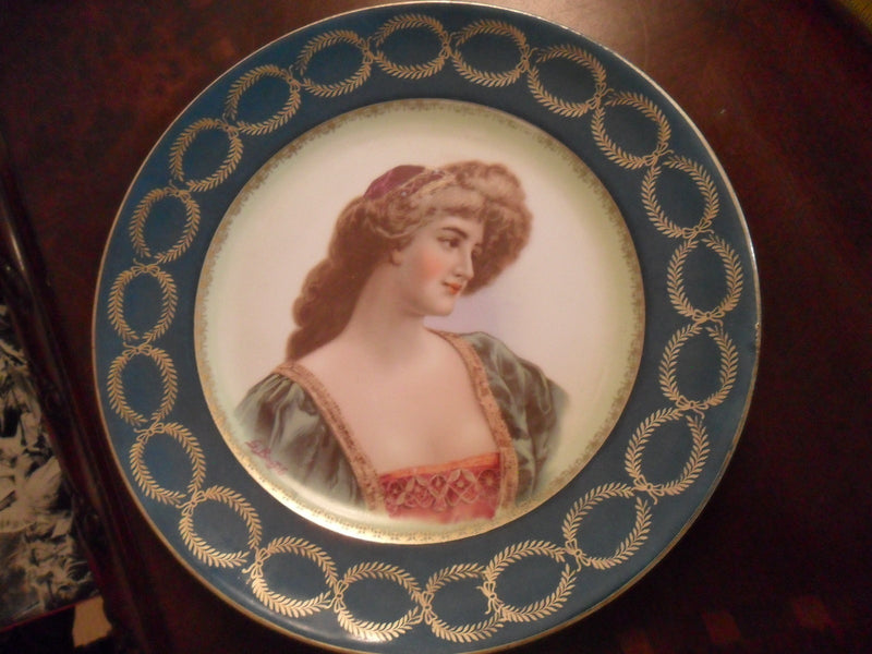 Oscar Schlegelmilch? Germany portrait plate lady in green [#122]