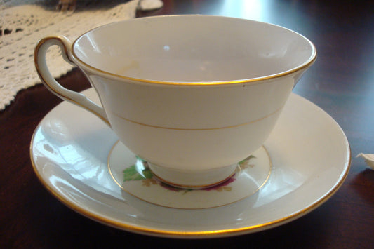 Rosina cup and saucer made in England, cup is white outside, roses [A5#3]