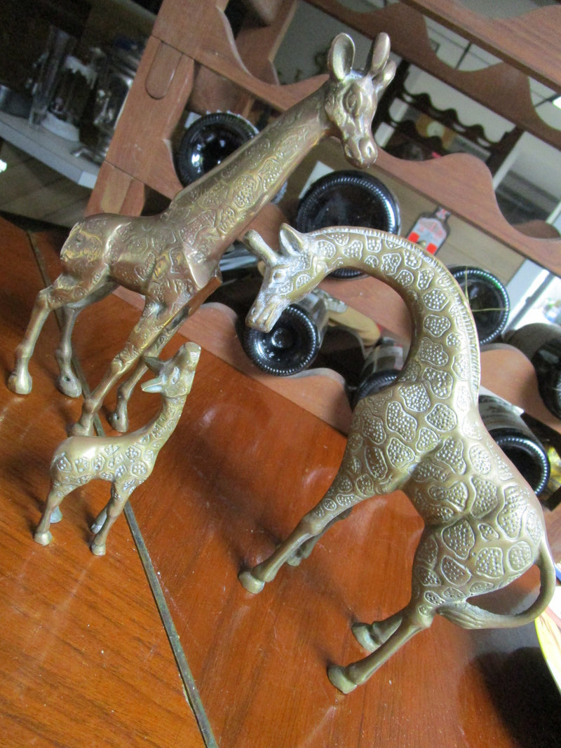 Brass Giraffe Family Sculpture of 3 standing giraffes PAPERWEIGHT SCULPTURES