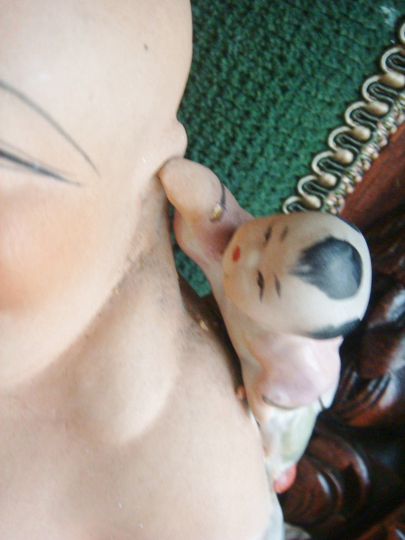 Chinese Famille Rose Porcelain Fertility Buddha Statue 11" tall  x 14"[2]