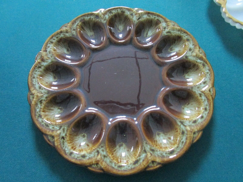 Canonsburg Brown Drip  DEVILED EGG PLATTER MILK GLASS ANCHOR HOCKING GOLD PICK 1