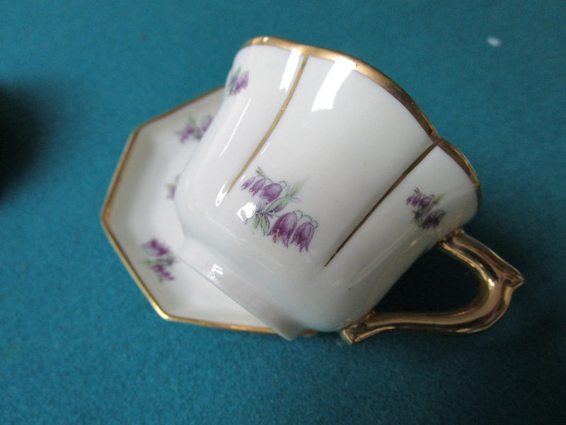 Leneige France 2 coffee cups and saucers -violets ORIGINAL [86]