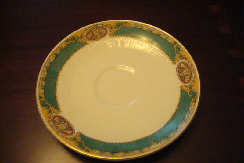 Grindley England Georgian Pattern Coffee Cup  Saucer, Green/Gold & Flowers[170B]