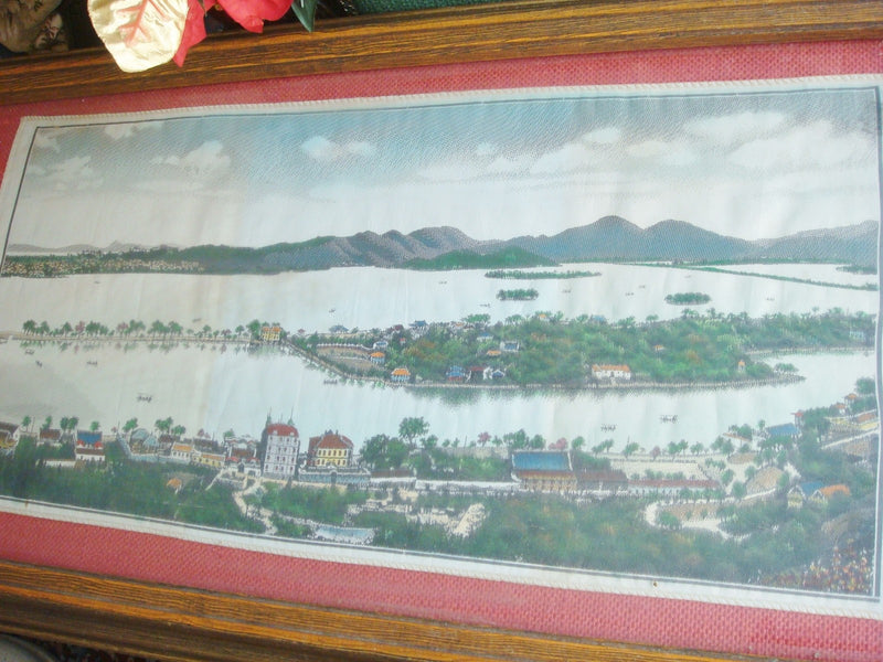 Mid Century Chinese silk scarf souvenir framed from China Hong Zhou