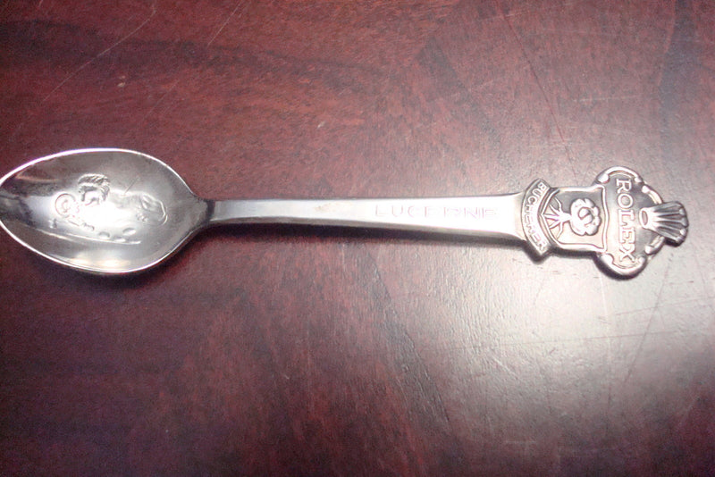 Glass Pressed Vintage Mustard Cup With Rolex Silverplate Spoon [130M]