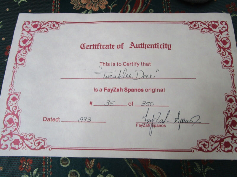 1990S FAYZAH SPANOS DOLL "Twinklee Deer" 25" SIGNED NIB CERTS 350 MADE