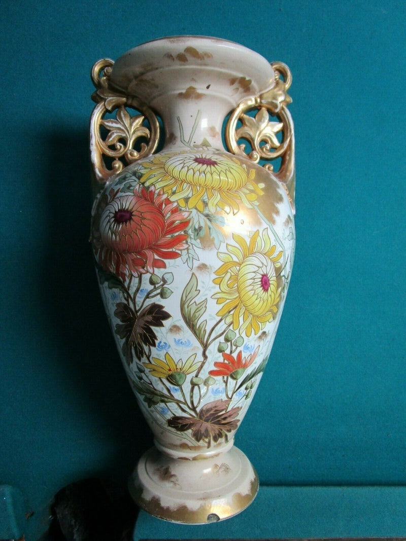 Antique Royal Bonn Vase Chrysanthemum Aesthetic ANTON MEHLEM 17"- 1890s