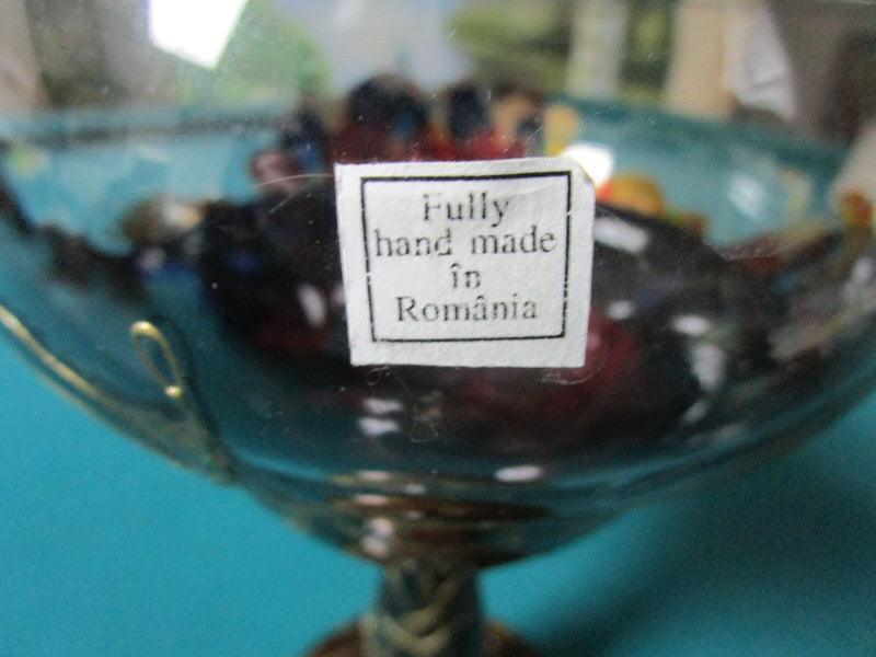 COVERED FOOTED  CRYSTAL CANDY DISH CARAMEL AND GOLD 12 X 5"  POLAND [GL8]