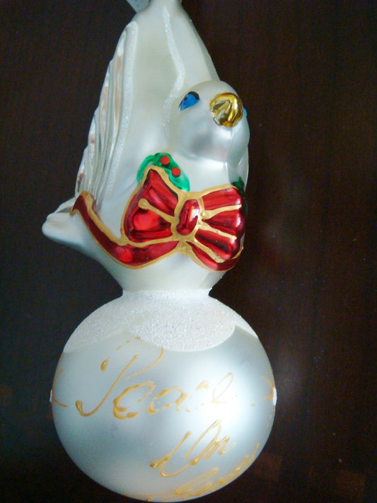 Kurt Adler  Hand Blown Vintage "Peace on Earth" dove X'mas ornament