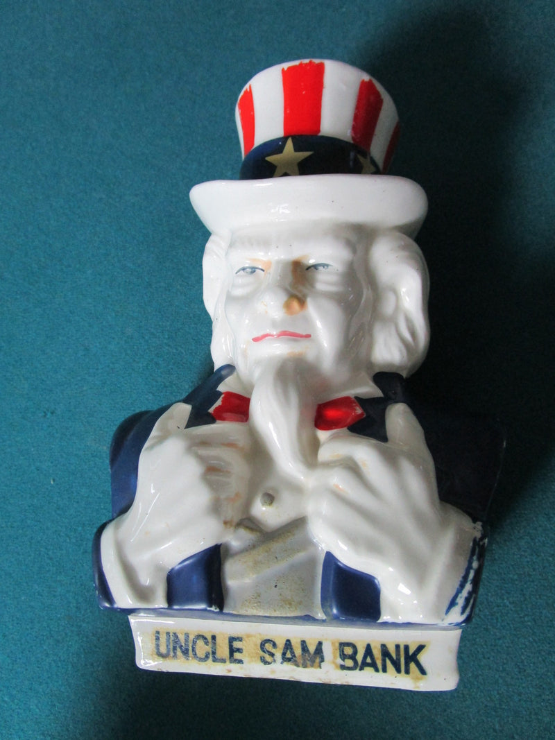 Uncle Sam, ceramic coin bank, made in Japan, c1960s, 6 1/2" tall RARE