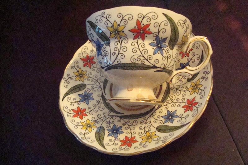 Rosina Mid Century England cup and sauce,  flowers and touches of gold [91]