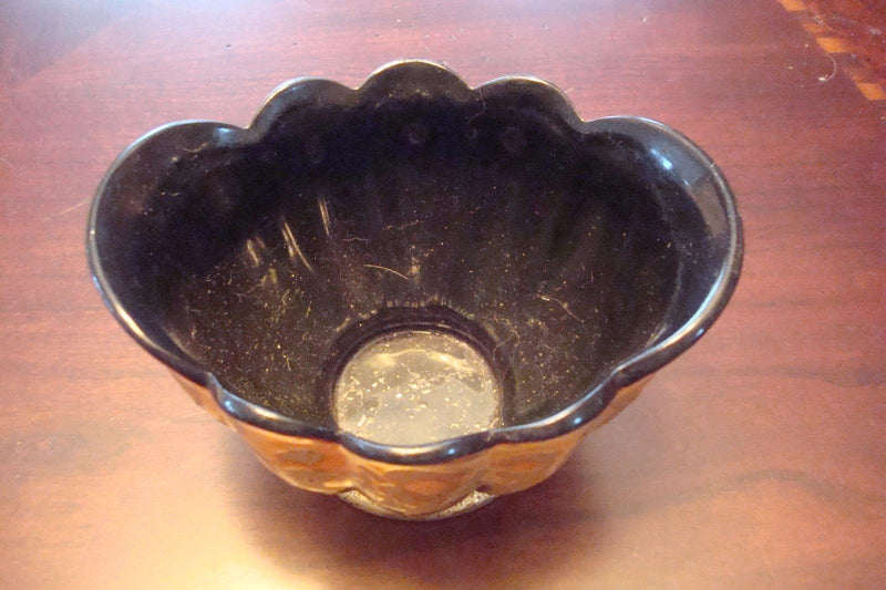 Footed Bowl Vanity Planter 24 K Gold Decorated Black Inside [140E]