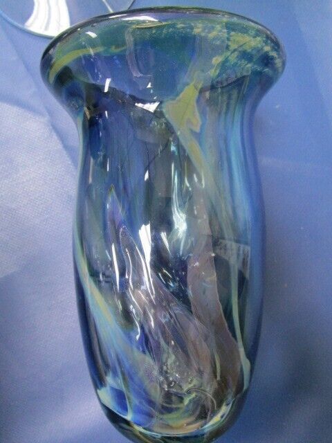 Michael Boylen (born 1935) art glass studio blue vase 6 x 4" signed  ^^^