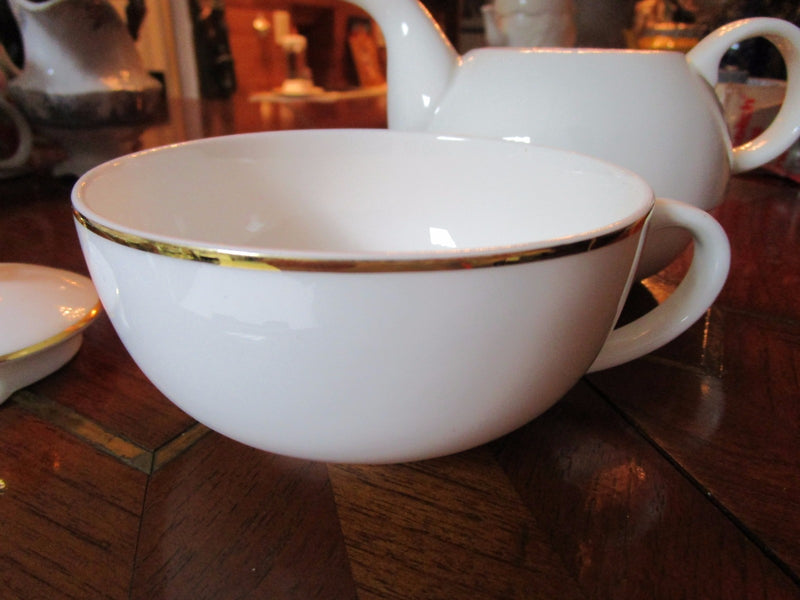 Vintage Royale Stratford England Nesting Teapot With Cup Gold Rim Orig TP4]