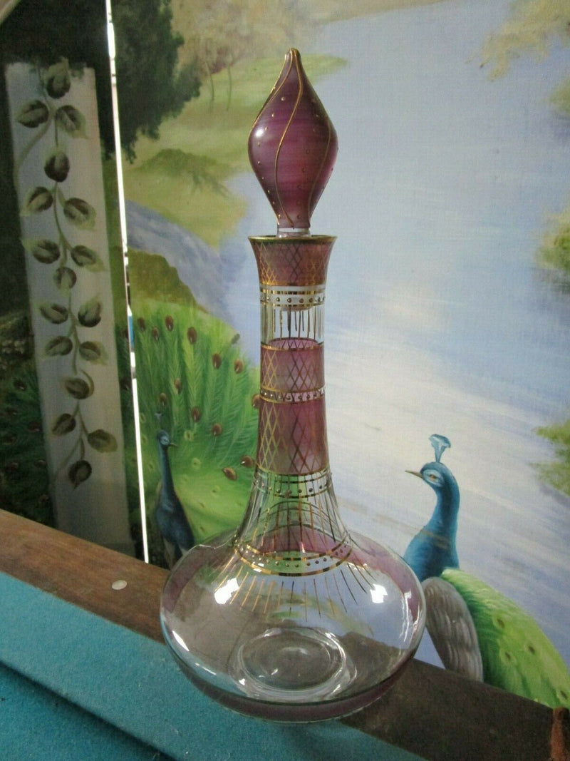 BOHEMIAN CZECH PURPLE CRYSTAL GOLD DECANTER WITH STOPPER AND BOWL PICK1