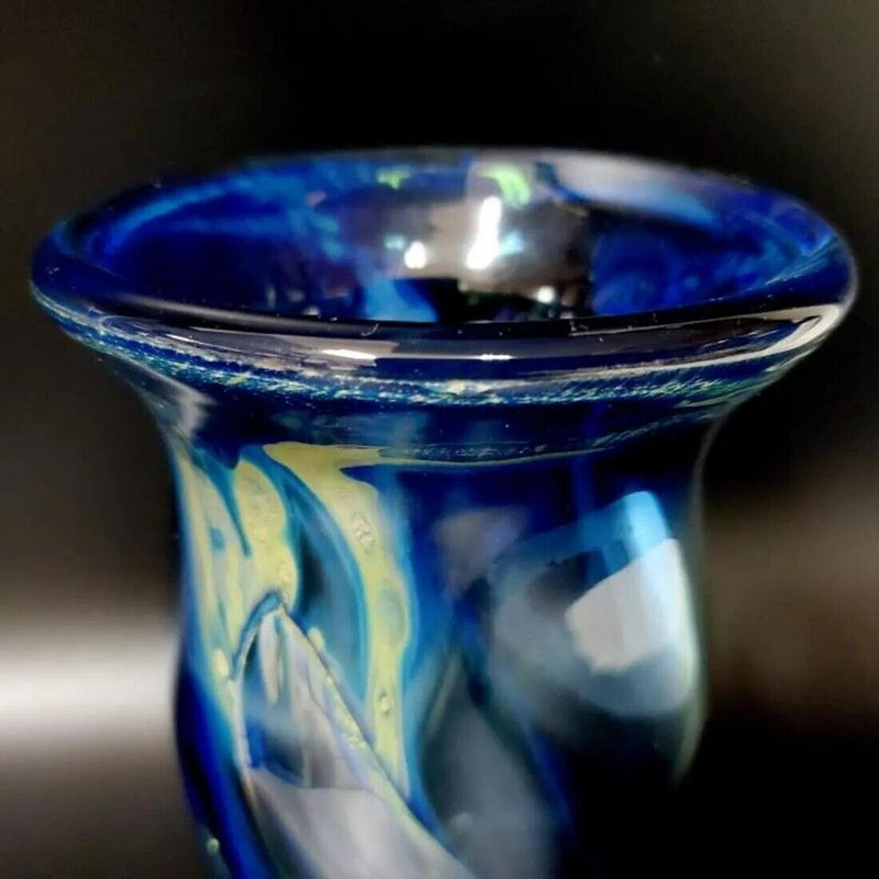 Michael Boylen (born 1935) art glass studio blue vase 6 x 4" signed  ^^^