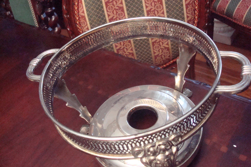 Elegant Server Glass Silverplate Casserole With Warmer, Made In Hong Kong[A4]