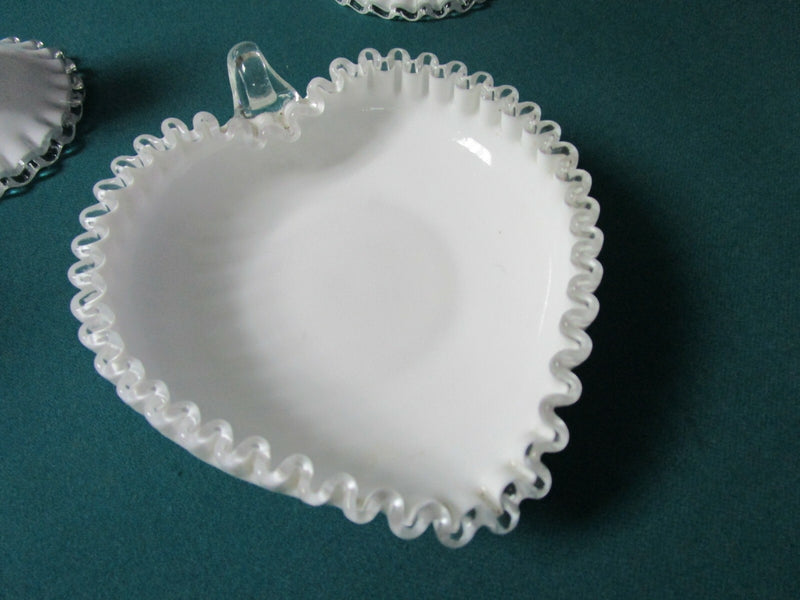 Fenton Silver Crest  3 Pcs, Candle Holders & Candy Dish Silver Crest [130M]