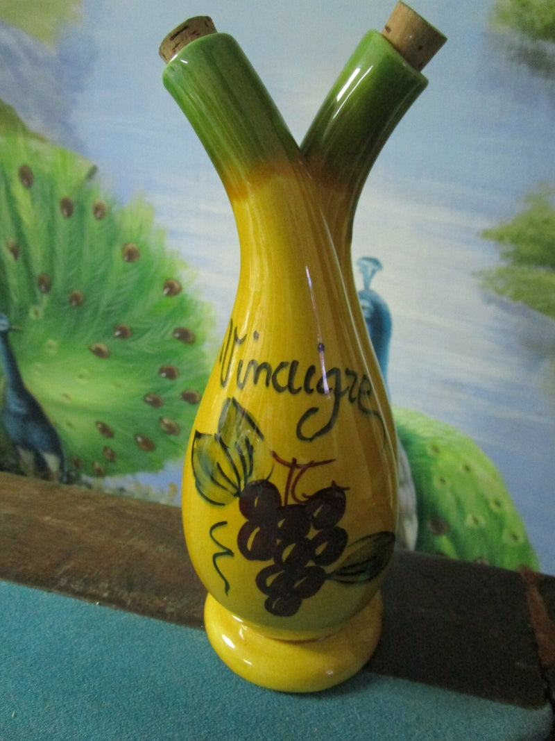 French Siamese Vinaigrette/Huile Bottle, Hand Painted, With Cork Stoppers FRANCE