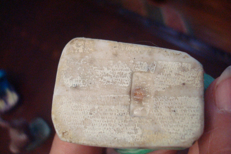 Antique Chinese Mud  Men Green Duck, 3" tall, c1900s[a8]