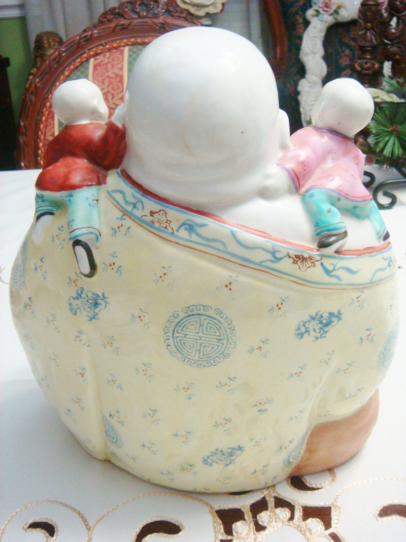 Antique Chinese Republic Famille Rose Porcelain Bisque Buddha With Children[2]