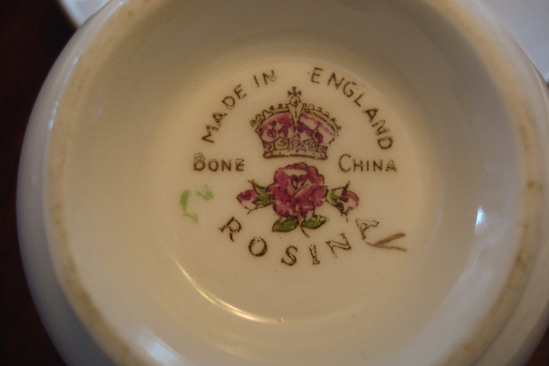 Rosina cup and saucer made in England, cup is white outside, roses [A5#3]