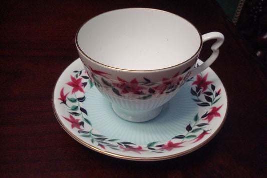 Colclough England  floral, light blue flutted body & gold rim cup/saucer[ [a5#10