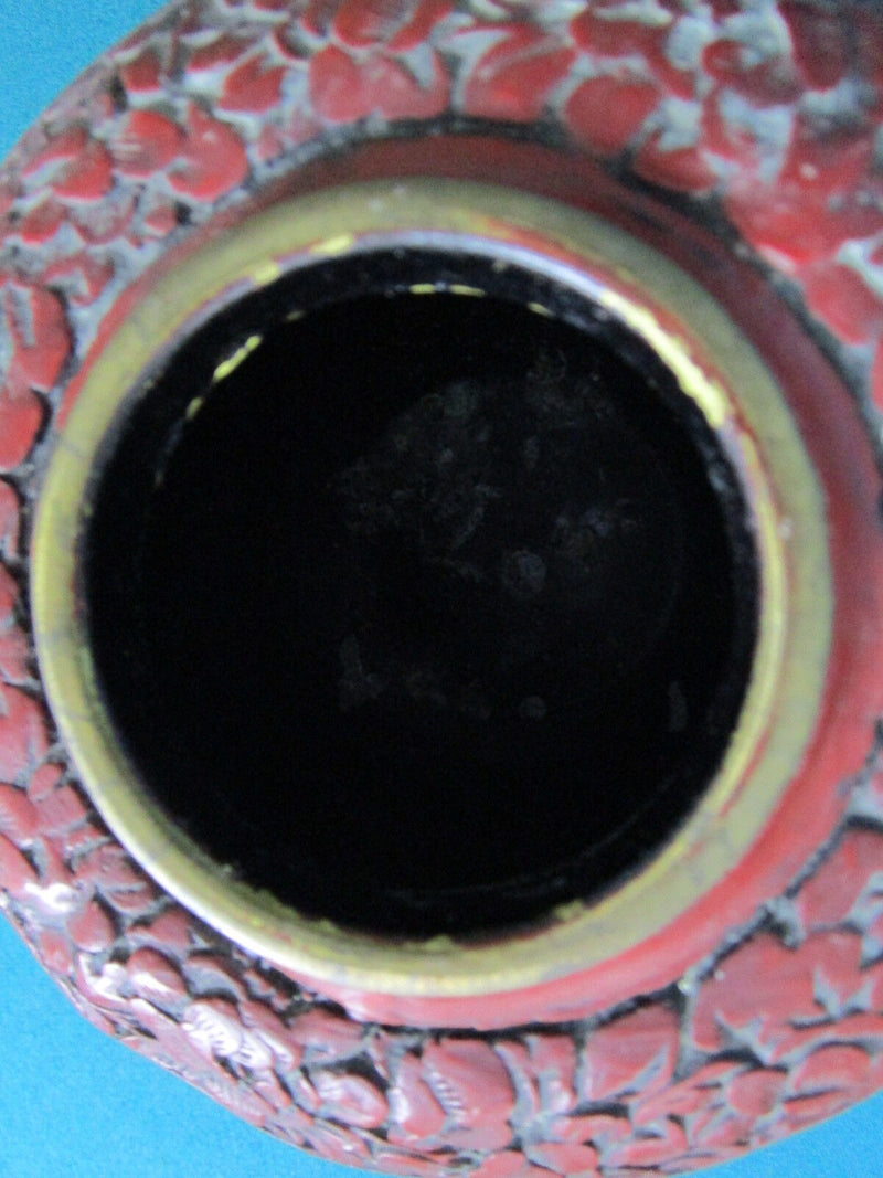 Antique Chinese Cinnabar Vase 5 x 5 1/2"[bxcloissone]