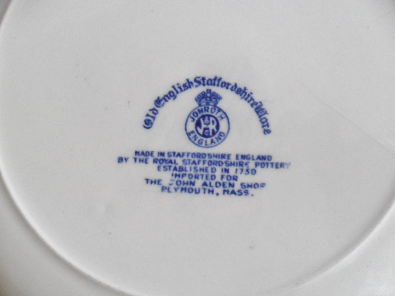 Old English Staffordshire blue ware souvenir plate, 10", Landing of Pilgrims[esq