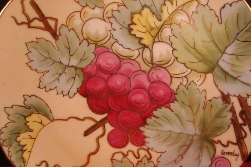 Antique Vienna Austria Red Grapes Green Leaves Signed Curio Plate [*#193]