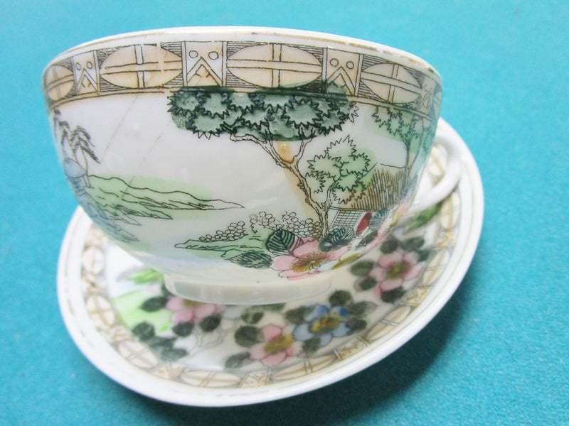 ANTIQUE IMPERIAL 1930s  eggshell ceramic cup and saucer Hand Decorated Japan[51]