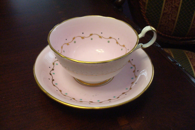 Royal Grafton England Antique footed cup and saucer, pink  and gold [a5#3]