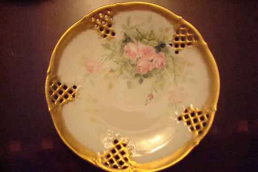 Arzberg Dresden Germany plate flowers and crusted gold, laced borders  [84B]