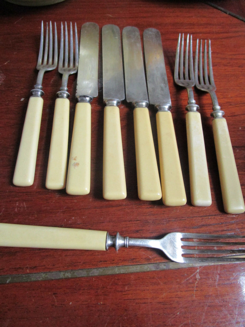 Landers Vintage Dinner 5 Forks & 4 Knives Set Bakelite Handles 9pcs[cuttl]