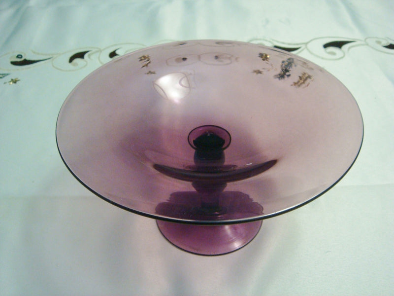 Purple BOHEMIAN glass footed bowl/tray [130L]