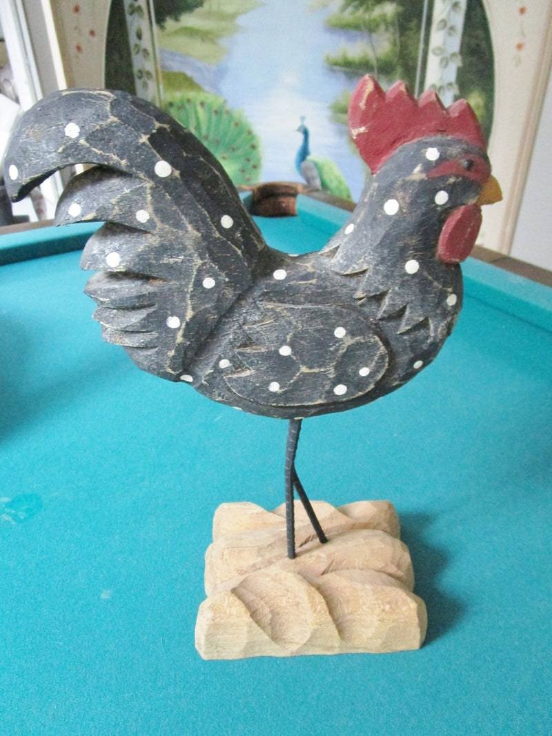 Rooster handpainted and handcarved wooden sculpture 14" x 4" CARVED ```