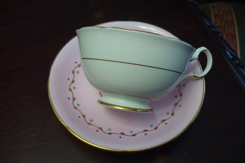 Royal Grafton England Antique footed cup and saucer, pink  and gold [a5#3]