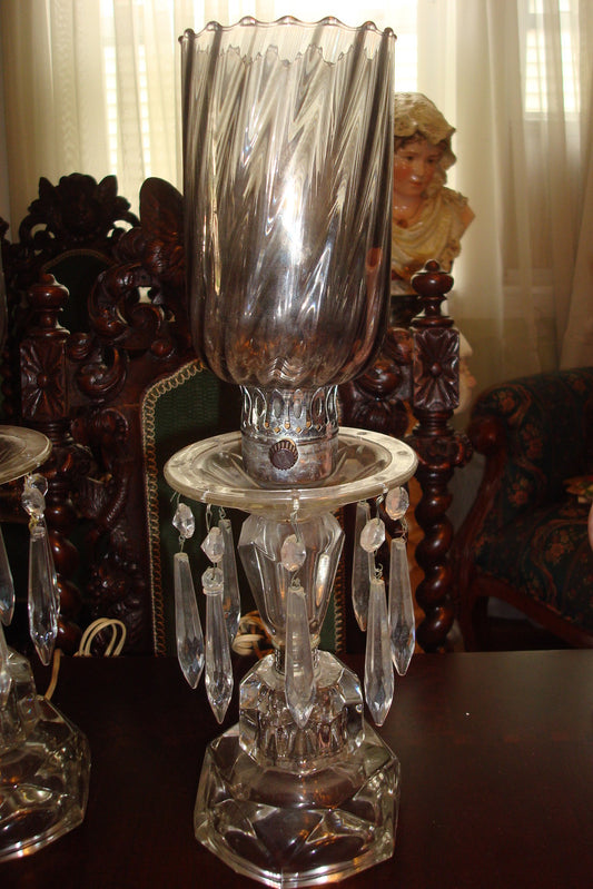 ANTIQUE PARLOR  Crystal TABLE LAMPS electric, TEAR DROPS