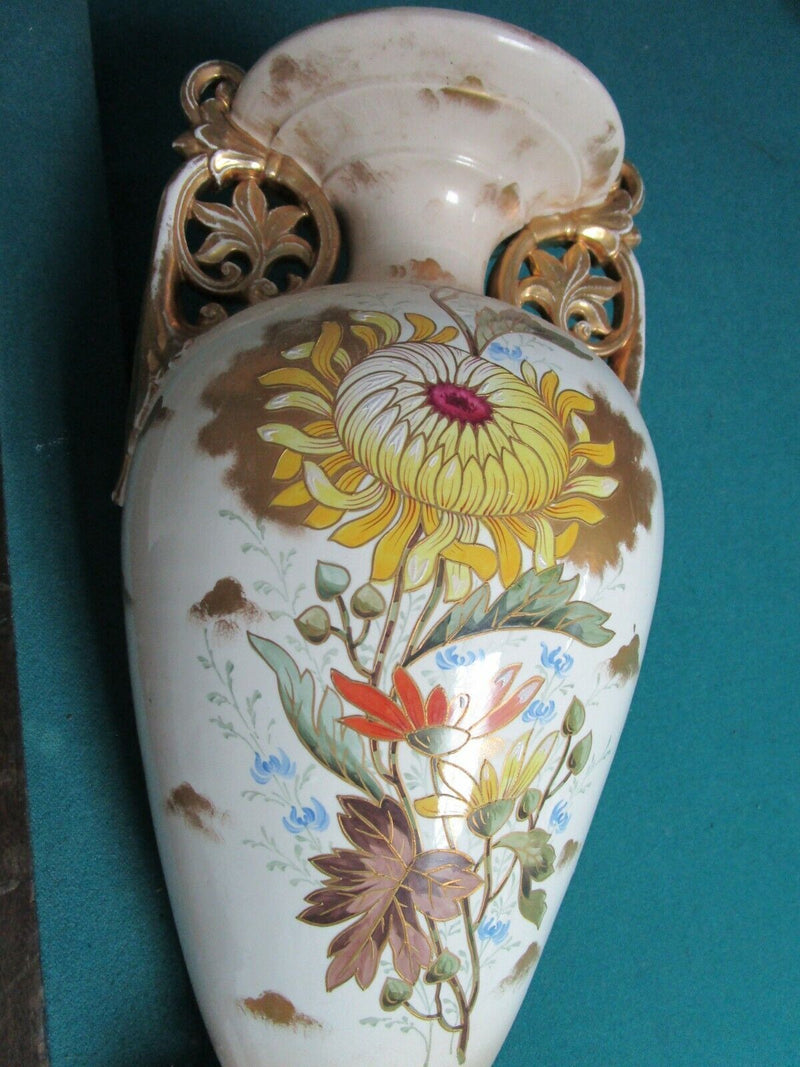 Antique Royal Bonn Vase Chrysanthemum Aesthetic ANTON MEHLEM 17"- 1890s