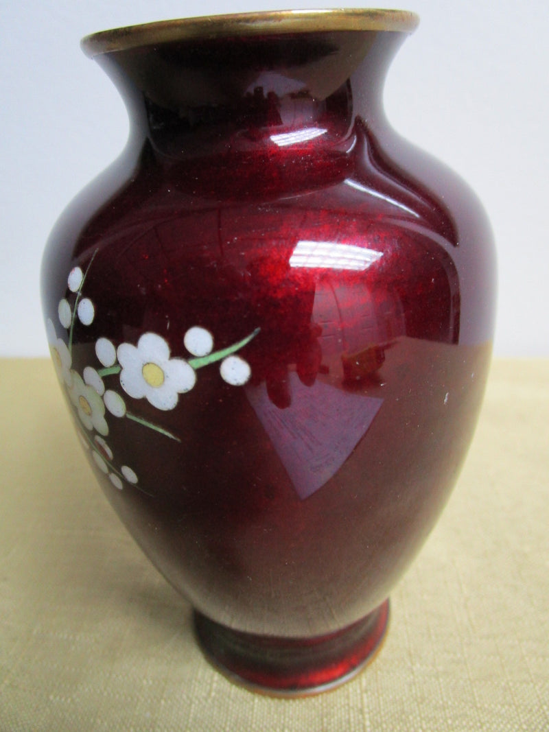 Chinese Cloisonne red with white flowers. Excellent condition. 4 3/4'