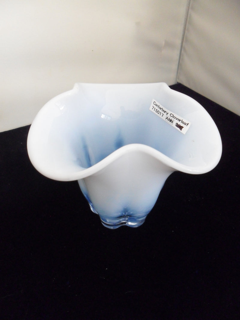 Duncan Miller Canterbury opalescent blue vase Cloverleaf BEAUTIFUL