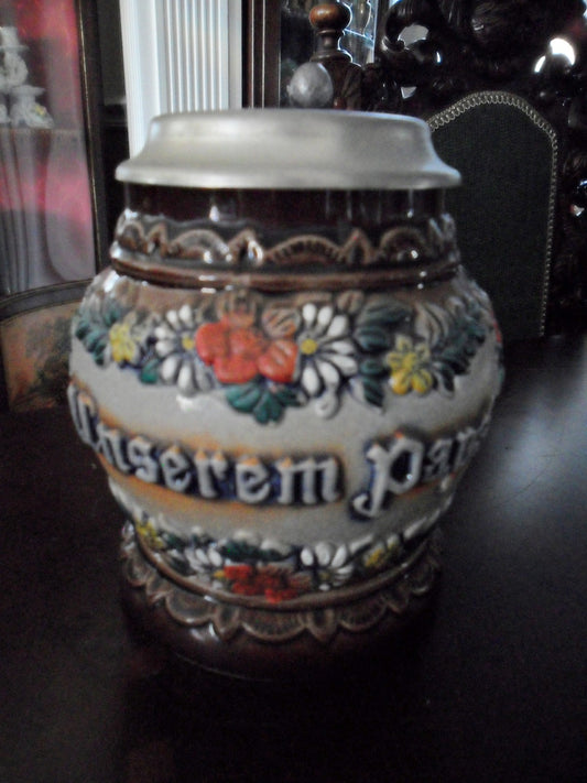 Original King Hand Painted Lidded Stein, Germany, "Unserem Papa" -Our Papa