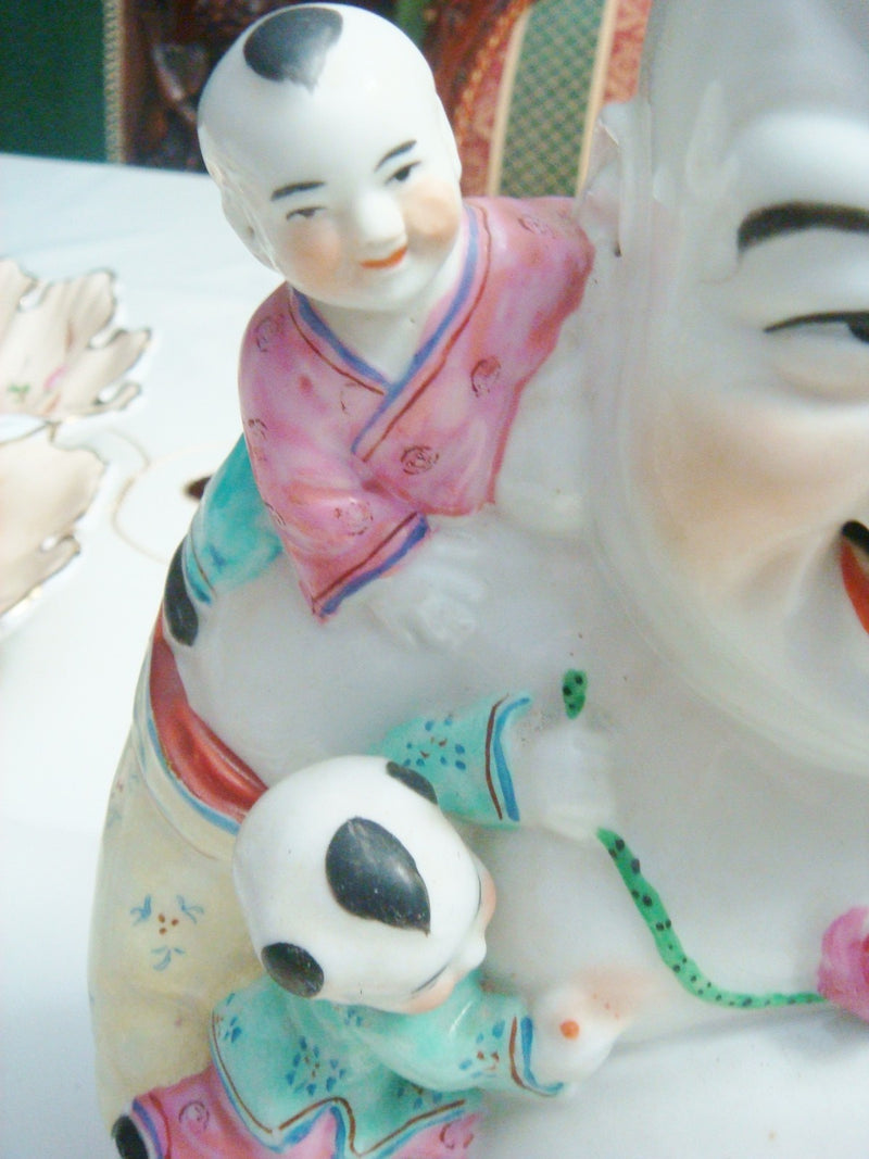 Antique Chinese Republic Famille Rose Porcelain Bisque Buddha With Children[2]