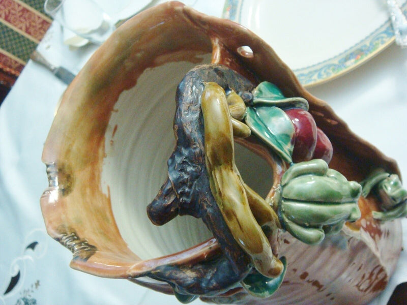 Ikebana Ware Japan hand made  gorgeous terracota frog, apples and leaves vase[8