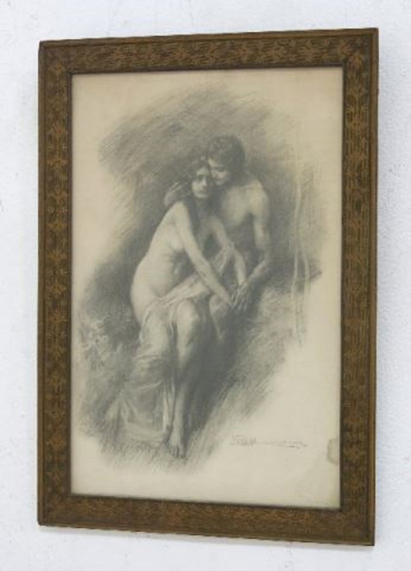 Lee Woodward Zeigler(1868-1962) Young Lovers, Charcoal on paper.