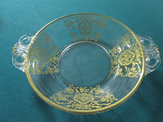 BONBON CANDY DISH YELLOW GLASS GOLD ETCHING [*5]