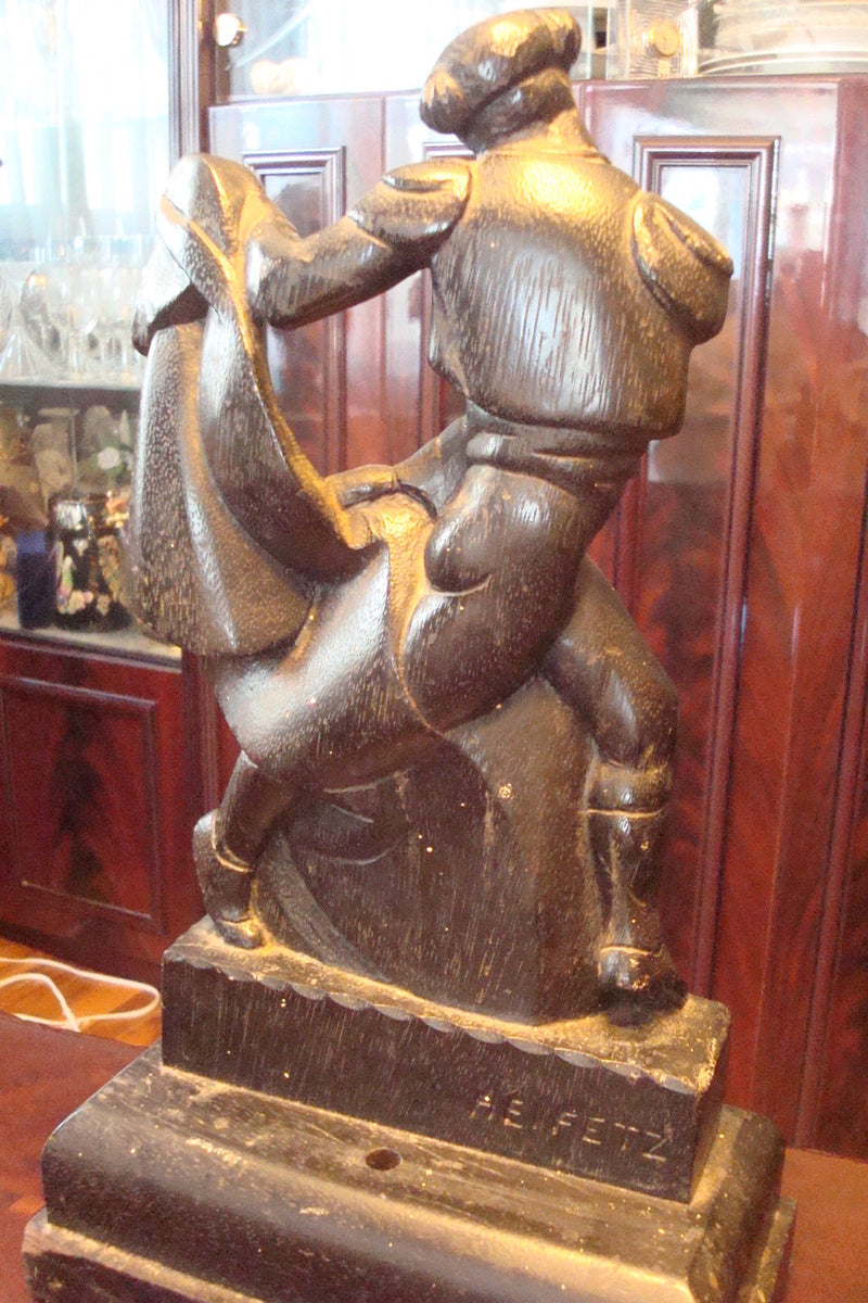 YASHA HEIFETZ 1960s Walnut hand carved Art Deco lamp -base- "Matador" original