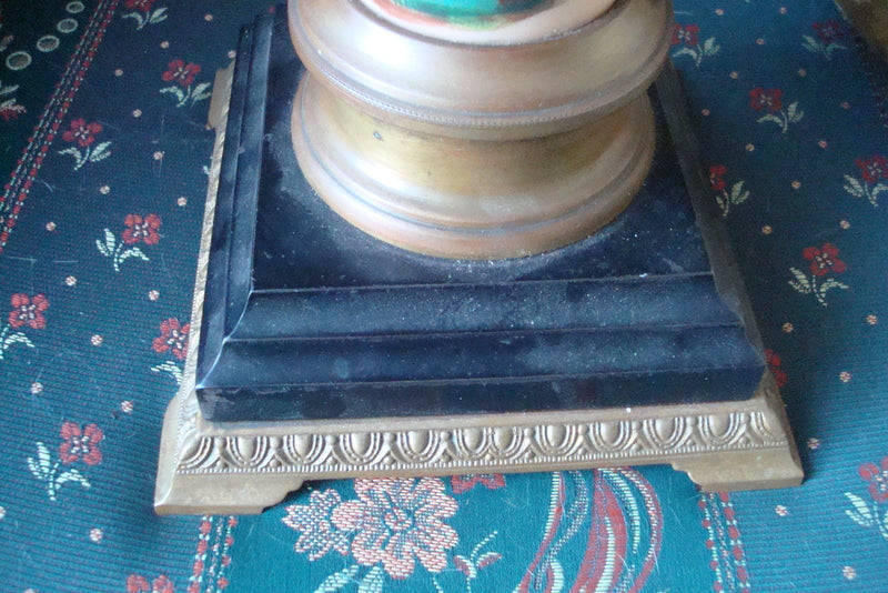 Mid Century candle holder brass and ceramic, handpainted birds original 13"