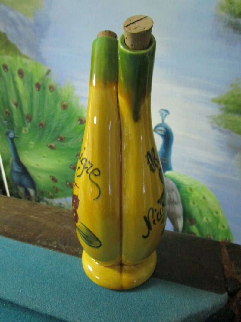 French Siamese Vinaigrette/Huile Bottle, Hand Painted, With Cork Stoppers FRANCE
